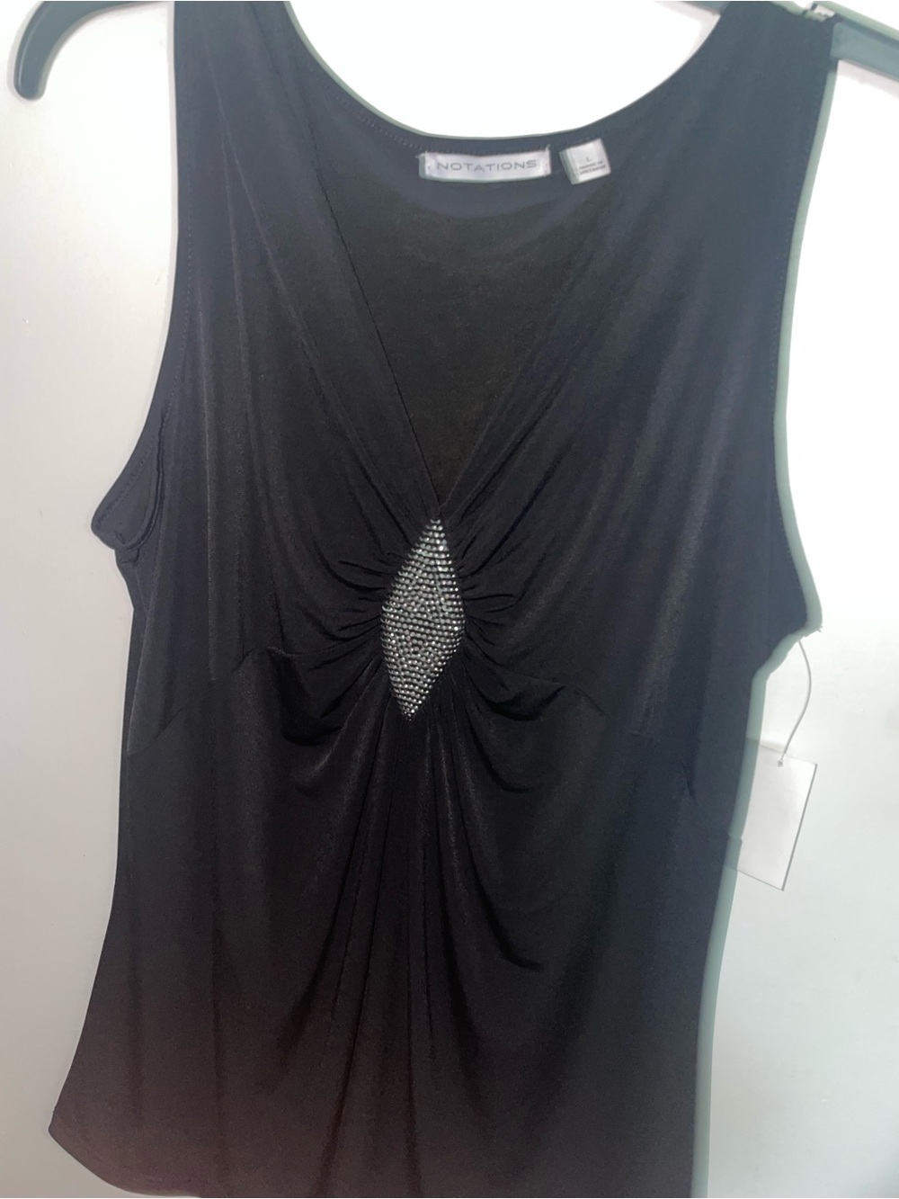Notations Black Sleeveless V-Neck Tank with Rhinestone Detail